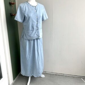 Vintage 90s Talbots Minimalist Two Piece Lightweight Chambray  Denim Set